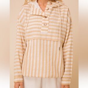 Hem & Thread Tan and White Striped Jacket